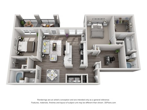 Floor plan for 2 beds, 2 baths, 1473 sqft